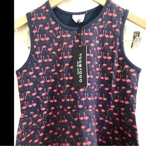 12 Fun Toobydoo Navy Blue Pink Flamingos A-Line Tank Dress Sleeveless Tee
